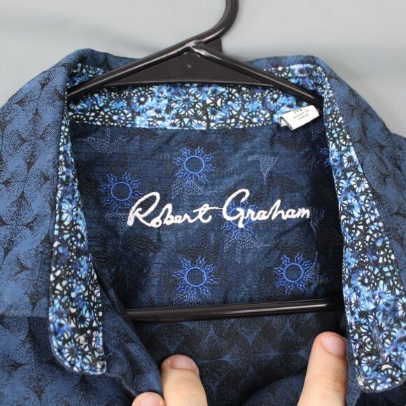 Robert Graham Shirt Mens Medium Diamante Button Up Contrast Cuffs Blue Collared - Picture 5 of 11